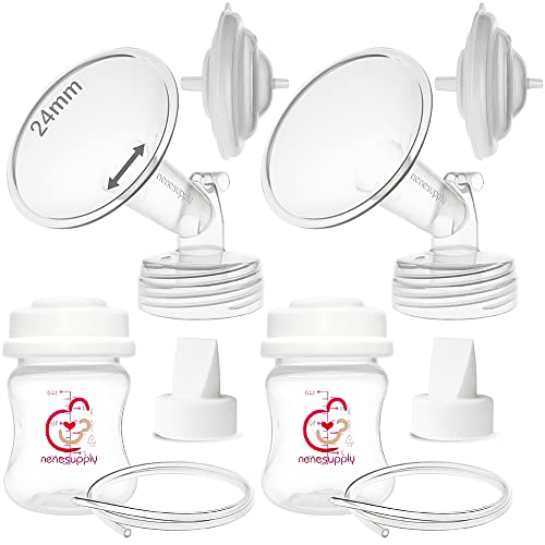 Nenesupply Pump Parts Compatible with Spectra S2 S1 9 Plus Breast Pump to Replace Spectra Pump Parts S2 Accessories Flange 24mm Duckbill Valve Tubing Bottles Backflow Protector