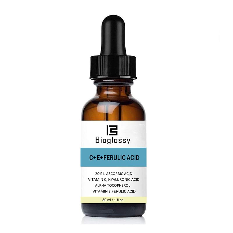 Bioglossy Vitamin CE Ferulic Acid Serum 20% Vitamin C Serum + Vitamin E & Hyaluronic Acid - Skin Moisturizer Face Dark Spot Corrector and Anti Aging 30ml / 1 fl.oz