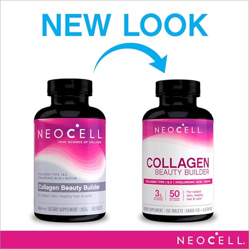 NeoCell Collagen Beauty Builder With Hyaluronic Acid and Biotin, Skin, Hair and Nails Supplement, Includes Antioxidants, Tablet, 150 Count, 1 Bottle