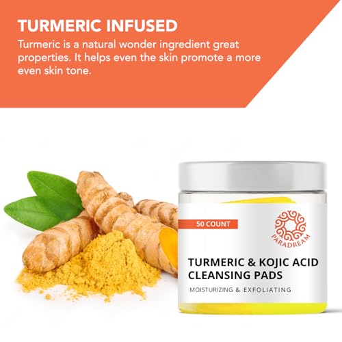 Paradream Turmeric Kojic Cleansing Pads: Turmeric Face Exfoliating Pads for Acne Scars Skin Fades Skin Firming - Cleaning Pad with Turmeric and Kojic - Deep Clean Pores 45PCS