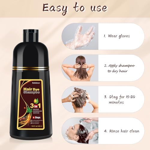 Bablabear Dark Brown Hair Color Shampoo for Gray Hair 500ML Instant Hair Dye Shampoo for Men & Women-3 in 1 Color Shampoo