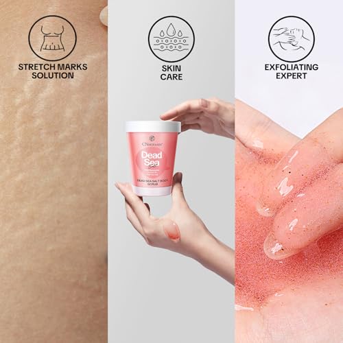 Dead Sea Salt Body Scrub for Men & Women, Underarm Detox Scrub, Exfoliating Body Scrubber for Smooth & Radiant Skin with Coconut Oil, Amino Acids, & Vaseline Body Oil, Dead Skin Remover for Body Care