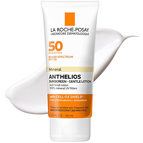 La Roche-Posay Anthelios Mineral Sunscreen SPF 50 Gentle Lotion, Broad Spectrum SPF + Antioxidants, Face & Body Sunscreen, Titanium Dioxide & Zinc Oxide, Oxybenzone Free, Oil Free
