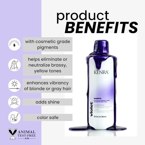 Kenra Violet Shampoo | Eliminates Brassy Tones | Purple Pigment + Deposit | Neutralizes Yellow | Moisturizes Processed Hair | Enhances Vibrancy of Blonde or Gray Hair | Color Safe | 10.1 fl. oz.