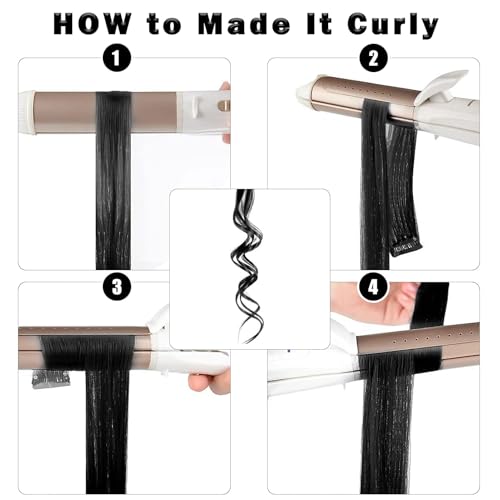 Olldag 12 PCS Black Hair Extensions Clip in, 22 Inch Colored Hair Extensions Party Highlights Long Straight Synthetic Hairpieces for Women Kids Girls