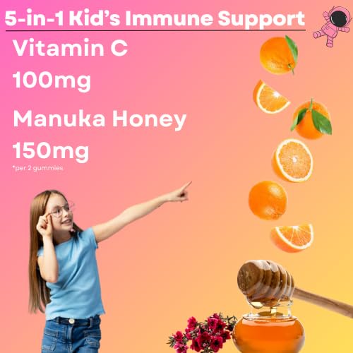 Generic 5-in-1 Kid's Immune Support Gummy, Manuka Honey, Vitamin C, Zinc, Echinacea, Ginger, Gummy Supplement, Essential Immune Support Gummies for Daily Use, Natural Citrus Flavored - 60 Count