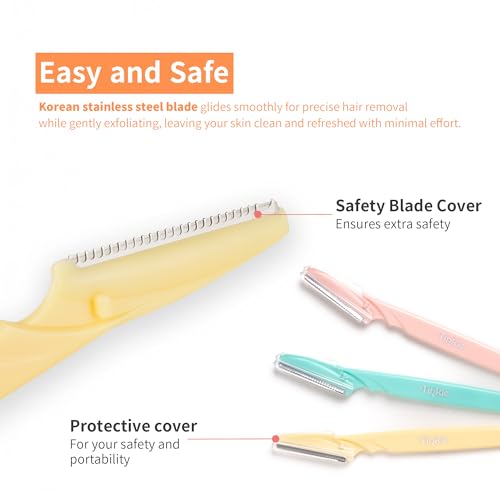 Tinkle Dermaplaning Tool 6ct, Dermaplane Razor for Women, Safe and Easy Peach Fuzz Remover, Eyebrow Trimmer with Protective Cover