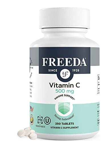 FREEDA Vitamin C - Vegan Vitamin C 500mg - Kosher - Powerful Antioxidant Immune Support - Easy to Swallow Vitamins C Tablets as Ascorbic Acid - Pure Vitamin C 500 mg - VIT C Supplement (250 Count)