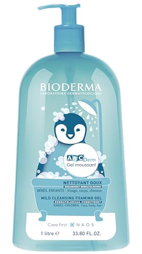 Bioderma ABCDerm Foaming Gel, Gentle Skin Cleanser and Moisturizing Body Wash for Babies and Children, 33.8 Fl Oz