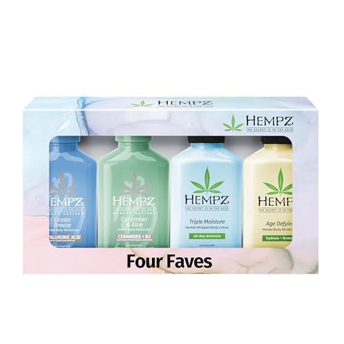 Hempz Fresh Four - Hydrating Body & Hand Lotion (4-Pack), Travel Size 2.25 Oz Each - Perfect for On-the-Go Moisturizer For Women, Featuring 4 Mini Lotions For Travel