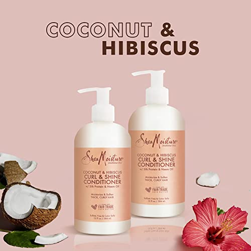 SheaMoisture Curl and Shine Conditioner For Thick, Curly Hair Coconut and Hibiscus Sulfate Free, 13 Fl Oz (Pack of 2)