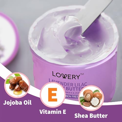 Lavender Lilac Body Butter - Shea Cream with Jojoba Oil & Vitamin E - Hydrating Natural Moisturizer for Hands - 5.74 Fl Oz