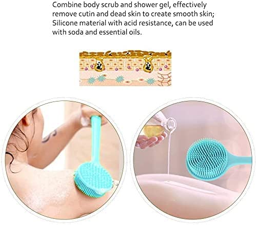 BAOOOFU Silicone Back Brush Long Handle Soft Body Brush for Shower Exfoliating Body Scrubber, Back Scrubber for Elderly Men Women, Hook Provided (Blue)