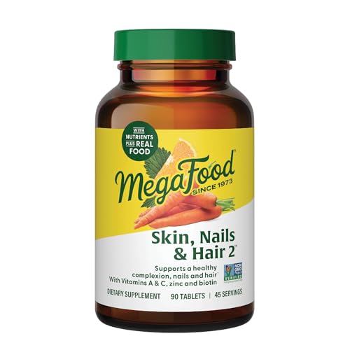MegaFood Skin, Nails & Hair 2 - Vitamins For Women & Men - Biotin, Vitamin A, Vitamin C, Zinc, Vitamin B6, Vitamin E, Pantothenic Acid - Vegan - Made Without 9 Food Allergens - 90 Tabs (45 Servings)
