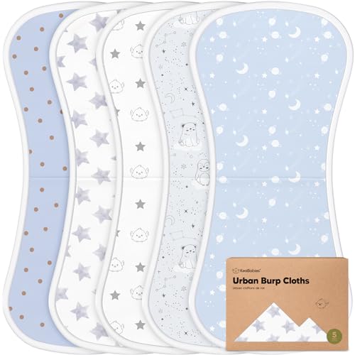 Organic Burp Cloths Baby Boy & Girl - 5-Pack Super Absorbent Cotton Burping Cloths for Babies, Soft & Plush Newborn Spit Up Rags, Infant Towels for Milk Spit Up, Unisex, Large 21 x 10(Constellation)