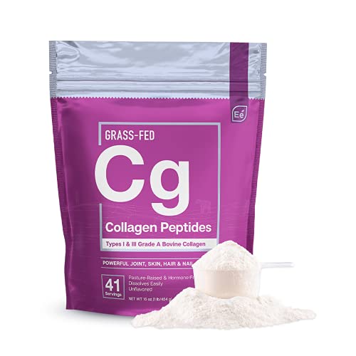 Essential Elements Hydrolyzed Collagen Peptides Powder - Supplement for Joint, Skin, Hair, & Nail Support Types I III Non-GMO, Hormone-Free, Grass-Fed 41 Servings
