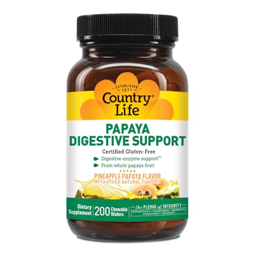 Country Life, Papaya Digestive Support, Daily Enzymes to Promote Digestive Health and Nutrient Absorption, 200 ct
