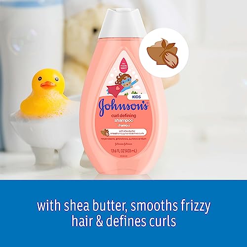 Johnson's Kids Curl-Defining, Frizz Control, Tear-Free Kids Shampoo + Shea Butter, Paraben-, Sulfate- & Dye-Free, Hypoallergenic & Gentle for Kids Hair, Kid Bath Essential, 13.6 fl. oz