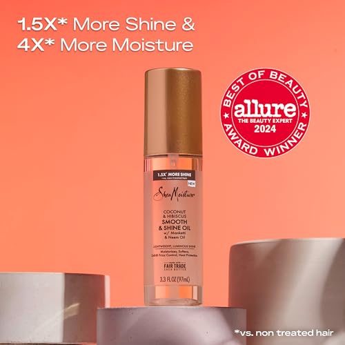 Shea Moisture Smooth & Shine Oil Coconut & Hibiscus for Lightweight, Luminous Shine, 3.3 oz