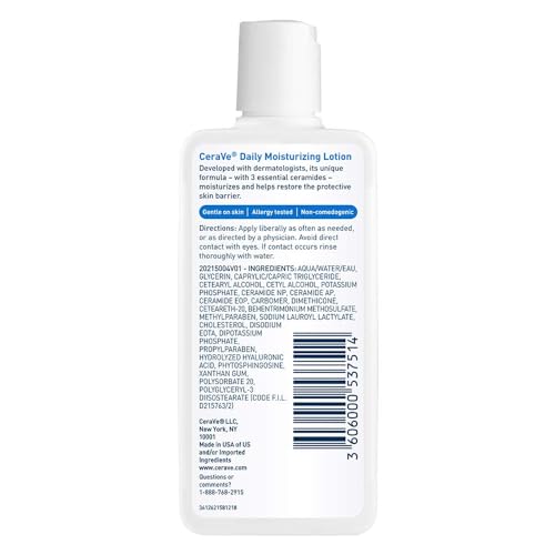 CeraVe Daily Moisturizing Lotion | 3 Ounce | Face & Body Lotion for Dry Skin with Hyaluronic Acid | Fragrance Free