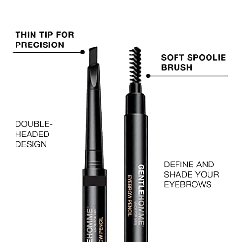 Gentlehomme - Men's 2-in-1 Eyebrow Brush & Pencil - Shape, Define & Fill In - Ultra-Thin, Long-Lasting Black - Vegan