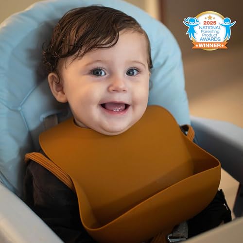 Moonkie Silicone Baby Bibs Set Of 3, BPA Free Soft Adjustable Fit Waterproof Feeding Bibs for Babies and Toddlers(Kallaite/Lunar Grey/Offwhite)