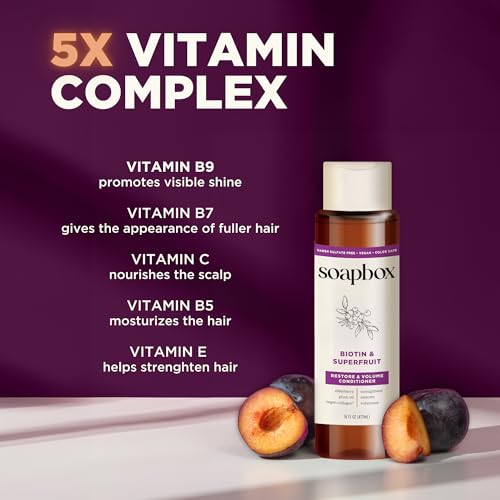 Soapbox Biotin & Collagen Super Fruit Conditioner for Thin, Fine, Thinning Hair | Volumizing & Softening Conditioner to Promote Hair Growth, Strength, Fullness, 1 Liter Pump Bottle