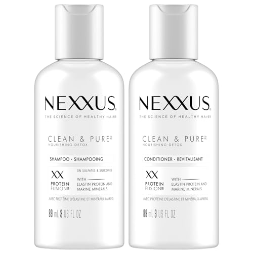 Nexxus Travel Shampoo and Conditioner, Clean & Pure – Hair Products with Elastin Protein and Marine Minerals, Sulfate-Free, 3 Oz Ea