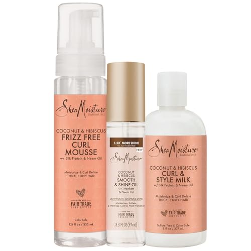 Shea Moisture Styling Set Mousse, Smooth Shine Oil, Curl Style Milk, 3 Pack, White