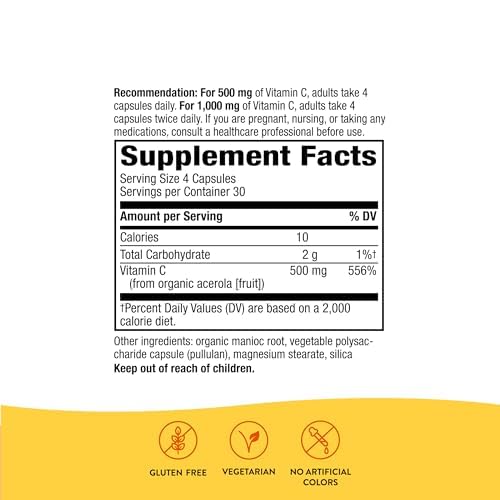 Nature's Way Alive! Vitamin C Supplement with Organic Acerola, Immune Support*, 120 Capsules