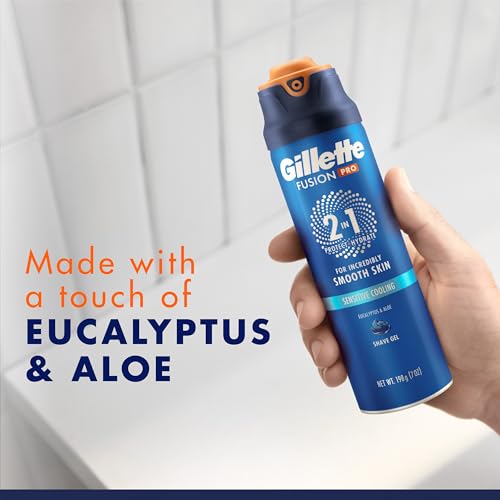Gillette PRO Shaving Gel For Men Cools To Soothe Skin And Hydrates Facial Hair, TWIN PACK - Total 14oz, ProGlide Sensitive 2 in 1 Shave Gel