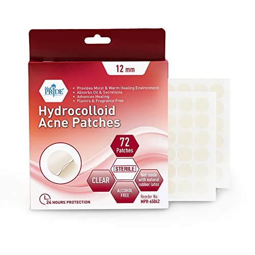 MED PRIDE Hydrocolloid Dressing Acne Pimple Patches 72 Pack – Clear 12mm Overnight Spot Patches – Sterile, Alcohol-Free Stickers Reduce Pus, Oil & Swelling