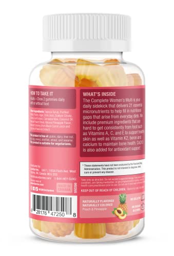 SUKU Vitamins - Complete Women's Multi - with Boron, Vitamin K2, B12, A and More for Women Health - Easy to Chew - Non GMO, Gluten Sugar Free - Pineapple & Peach Flavored Gummy Vitamins, 60 Count
