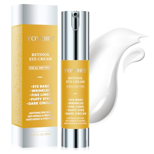 YOYORY Retinol Under Eye Cream - Eye Cream for Dark Circles and Puffiness, Eye Bags, Wrinkles Fine Lines Skin Care Treatment Hydrates & Lifts Gold(0.67 Fl Oz)