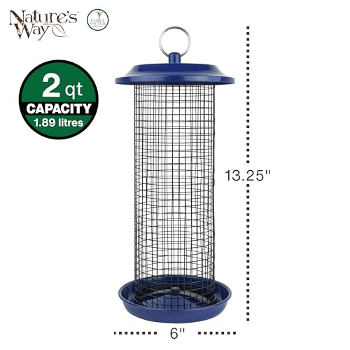 Nature's Way Cobalt Metal Mesh Mixed Seed and Peanut Bird Feeder for Wild Birds and Outdoor Décor, 2 Quart Capacity, Easy to Clean and Fill with Easy-Cling Mesh, Blue