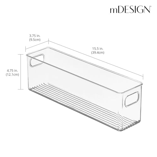 mDesign Plastic Long Stackable Storage Organizer Container, Organization Bin w/Handles for Kitchen, Pantry, Fridge, Freezer, Cabinet, Perfect to Hold Breast Milk - Ligne Collection - 2 Pack, Clear