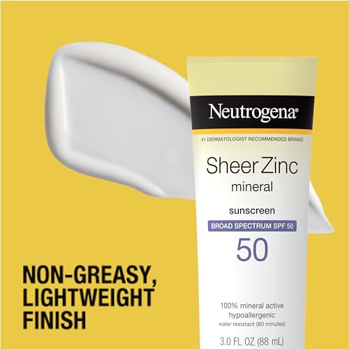 Neutrogena Sheer Zinc Oxide Dry-Touch Sunscreen Lotion with Broad Spectrum SPF 50 UVA/UVB Protection, Water-Resistant, Hypoallergenic & Non-Greasy Mineral Sunscreen, Paraben-Free, 3 fl. oz