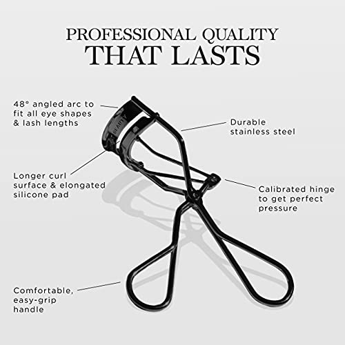 Brilliant Beauty Eyelash Curler with Satin Bag & Refill Pads - Award Winning Eye Lash Curlers for Dramatically Curled Eyelashes & Lash Lift in Seconds (Jet Black)