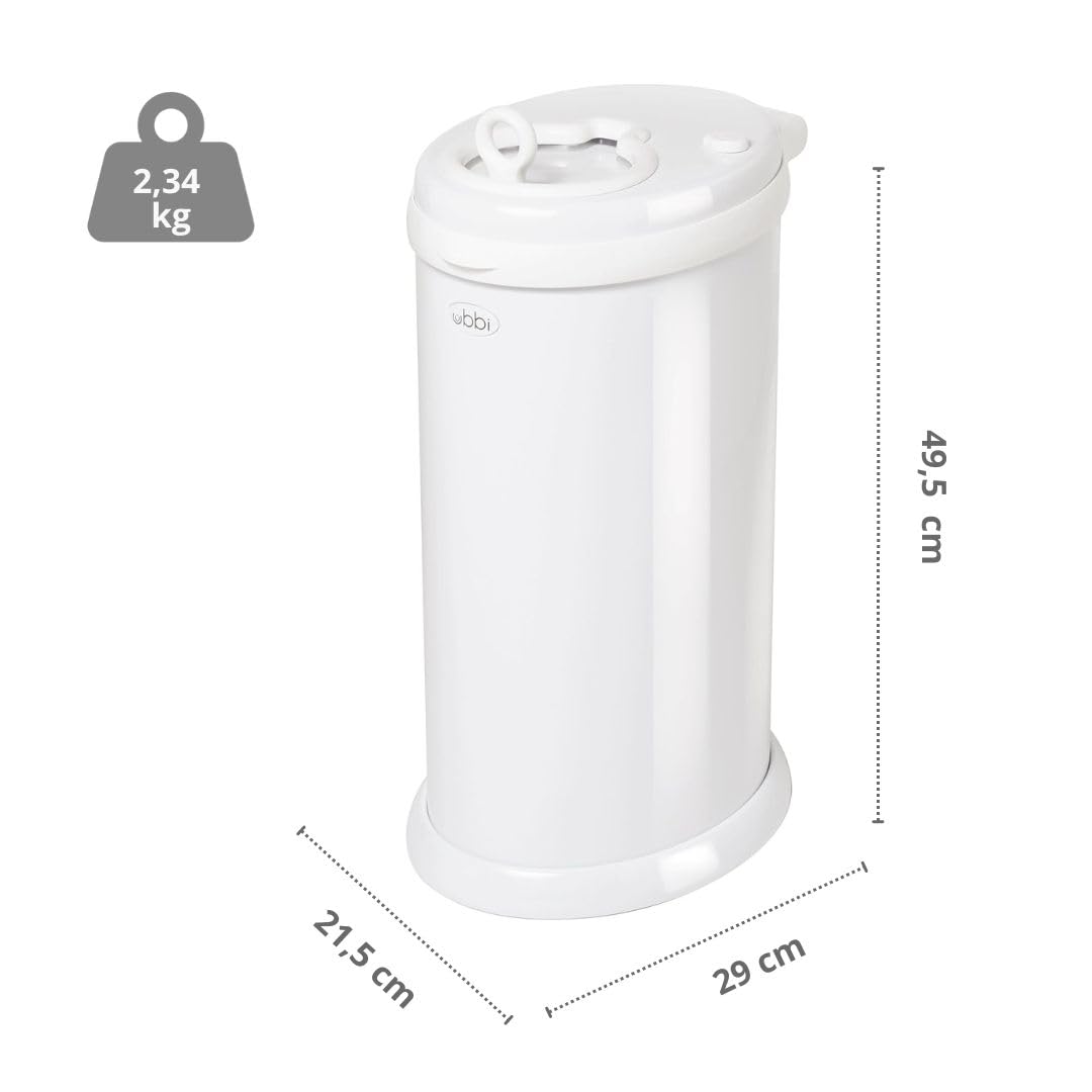 Ubbi Steel Diaper Pail, Odor Locking, No Special Bag Required, Award-Winning, Registry Must-Have, White