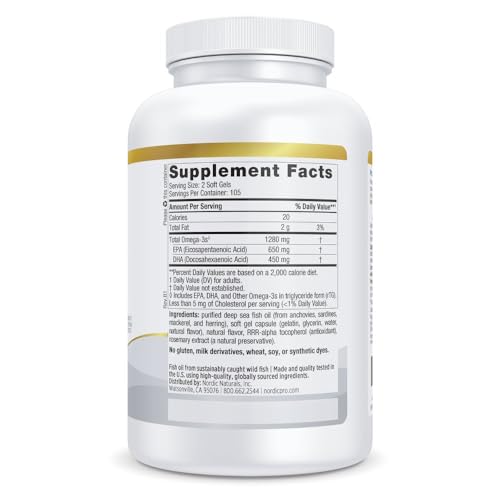 Nordic Naturals ProOmega, Lemon Flavor - 210 Soft Gels - 1000 mg Omega-3 - High-Potency Fish Oil with EPA & DHA - Promotes Brain, Eye, Heart, & Immune Health - Non-GMO - 105 Servings