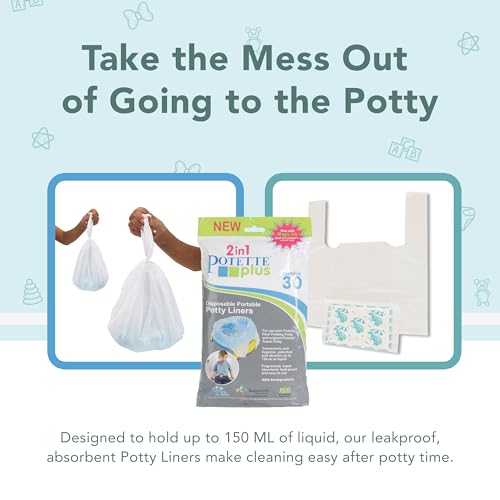 Kalencom Potette Plus Potty Seat Liners - Disposable, Leakproof Liners for Travel Potty Seat - Fragranced to Absorb Odor - 30 Count
