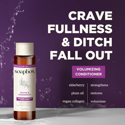Soapbox Biotin & Superfruit Shampoo & Conditioner Set with Vegan Collagen, Aloe and Shea Butter, Pack of 2 Sulfate Free, Paraben & Silicone Free, Color Safe and Vegan Hair Products, 16 Ounces Each