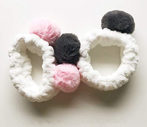 CRIZAN 4 Pack Cute Plush Panda Bear Ear Hair Band for Washing Face, Beauty Spa Facial Headband, Makeup Running Sport Headband for Women's Hair, Hair Wraps Headbands Spa Non Slip