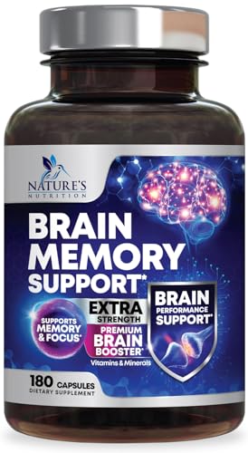 Brain Supplements for Memory and Focus - 40 Nootropics & Vitamins to Support Mental Alertness, Clarity & Concentration, Brain Health Cognitive Memory Pills, B6, B12, Phosphatidylserine - 180 Capsules