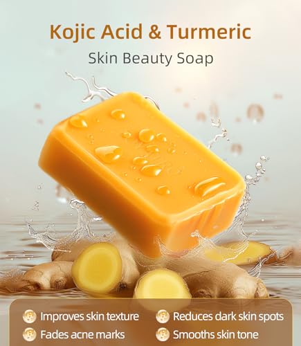 LOYATRO Kojic Acid Turmeric Soap Bar Dark Spots for Face & Body, Deep Cleansing, Gentle Soap Sensitive Skin Formula, All Skin Types