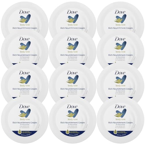 Dove Body Love Rich Nourishment Cream, Face, Hand & Body Lotion for Extremely Dry Skin, Fast-Absorbing 72-Hour Moisturizing Cream with Ceramide Serum, 5.07 Fl Oz (Pack of 12)