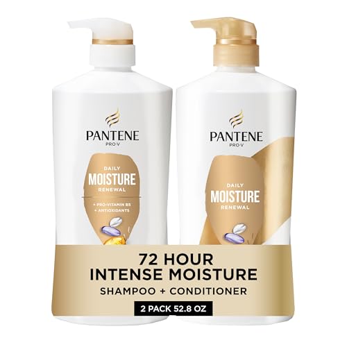 Pantene Shampoo & Conditioner Set, Daily Moisture Renewal with Pro-V Nutrients for Dry, Color-Treated Hair, Long-Lasting Hydration & Nourishment, 27.7 Fl Oz Each, 2-Pack + Miracle Rescue Shot (0.5 Oz)