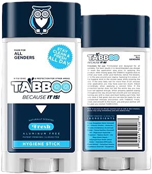 TABBOO Hygiene Stick | Deodorant for your Butt - Assists with Wiping - All Natural and Aluminum Free - Anti-Chafing Protection for your Whole Body (Fresh)