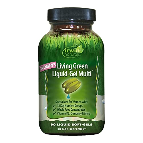 Irwin Naturals Women's Living Green Liquid-Gel Multi Vitamin - 90 Liquid Softgels - 70 Essential Nutrients, Full-Spectrum Vitamins, Wholefood Blend - Targeted Adrenal & Brain Support-30 Total Servings