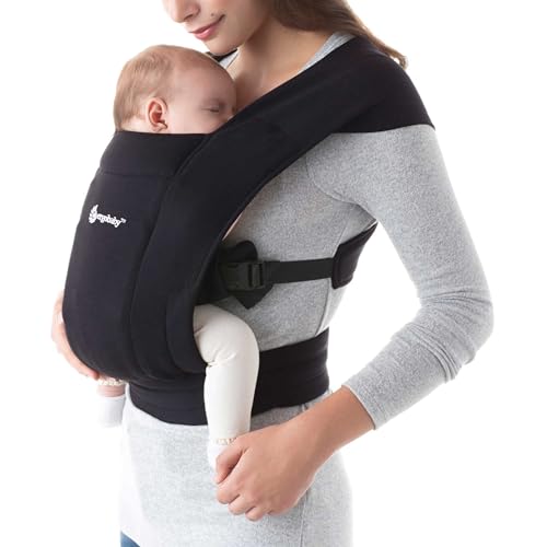 Ergobaby Embrace Cozy Newborn Baby Wrap Carrier (7-25 Pounds), Ponte Knit, Pure Black
